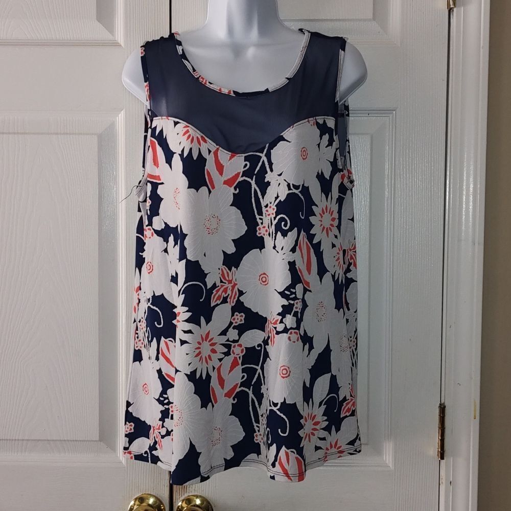 SJS  floral sleeveless top blouse  Sz XL